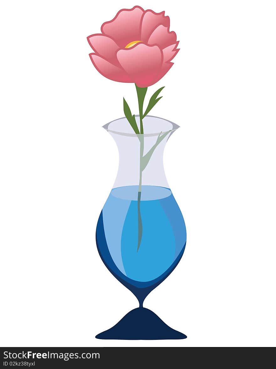 Pink rose in blue glass. Pink rose in blue glass