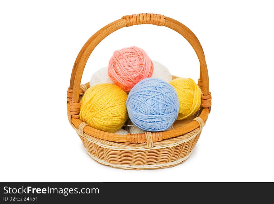 Ball of threads in a basket isolated over white