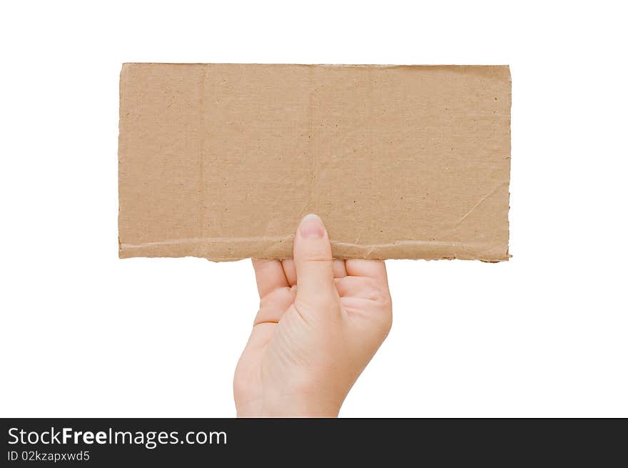 The cardboard tablet in a hand isolated white