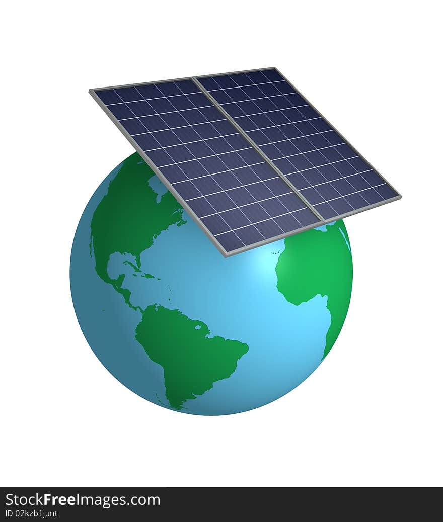 Earth with solar panels on top. Earth with solar panels on top