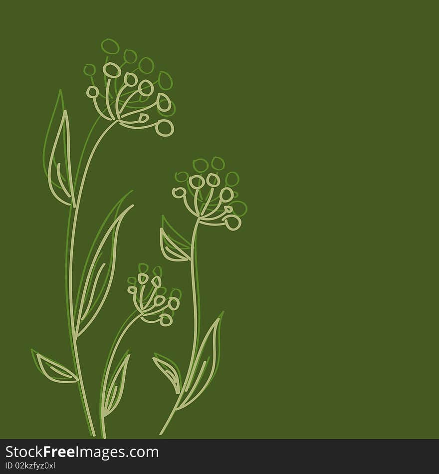 Vintage floral wallpaper on dark green background