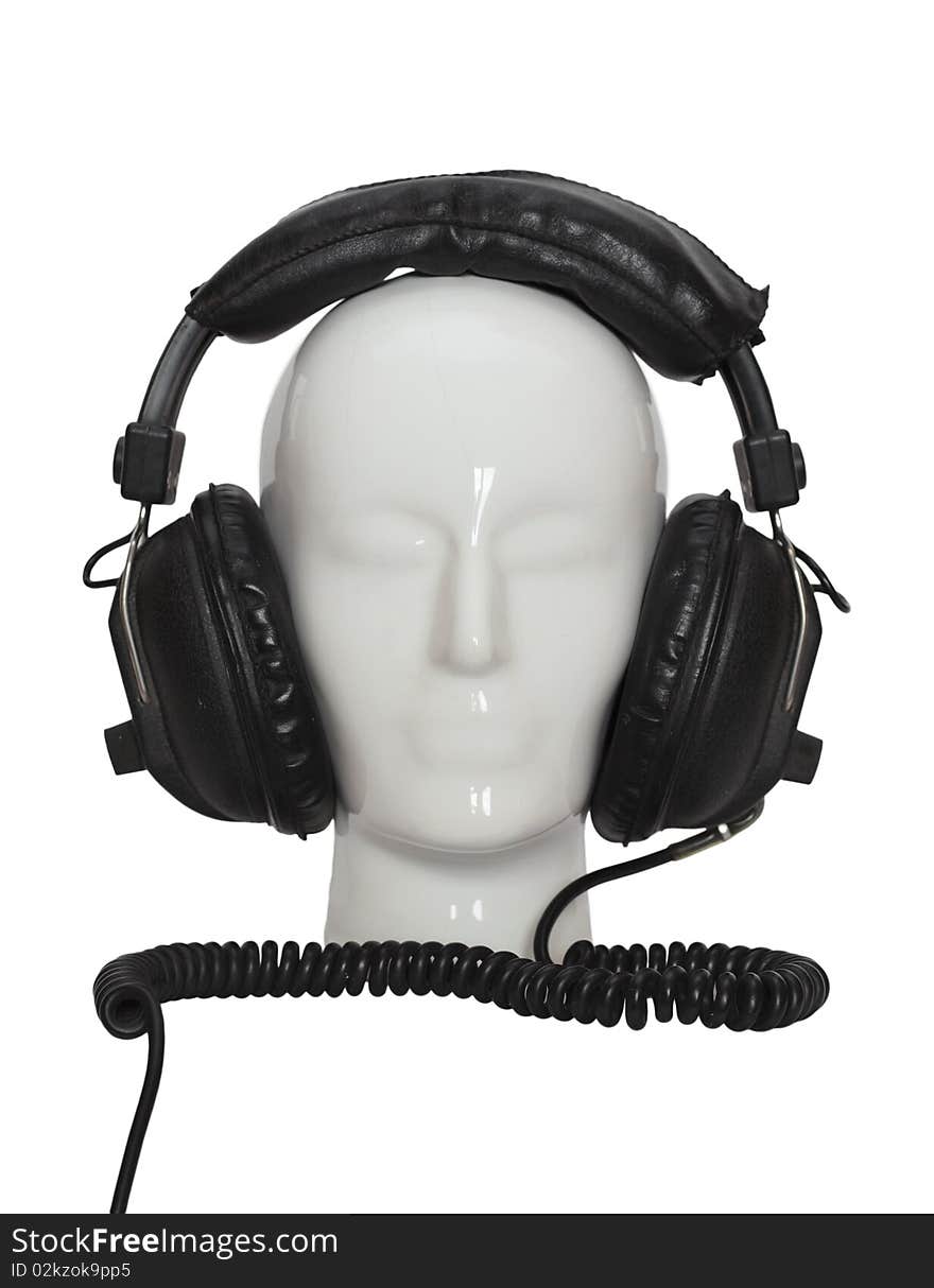 Porcelin human head with headphones