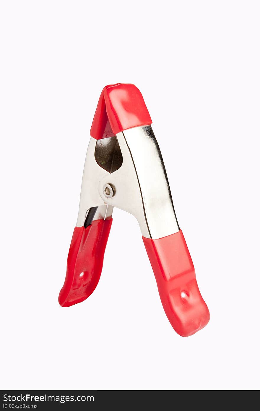 Spring A-clamp with a red handle on white background