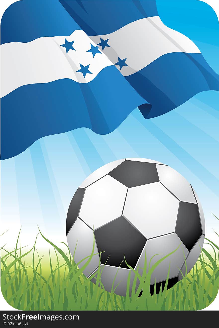 2010 Soccer championship theme with a classic ball on the grass and Honduran flag. 2010 Soccer championship theme with a classic ball on the grass and Honduran flag