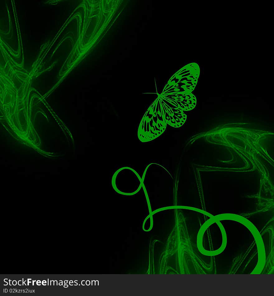 Abstract background with butterfly and floral scrolls