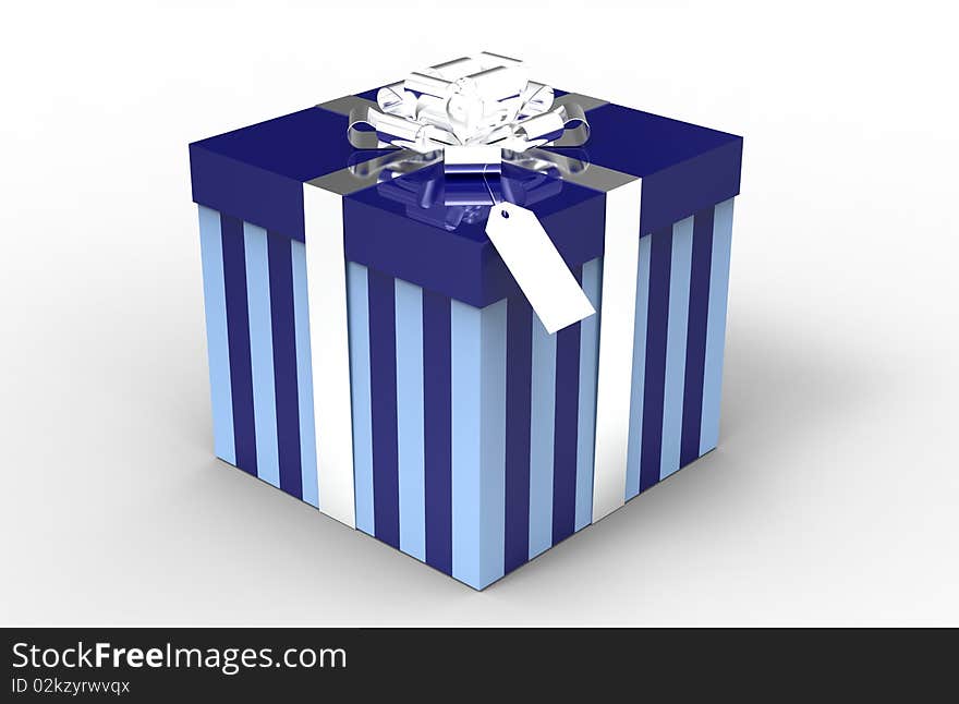 Blue gift box with argent ribbon isolated on white