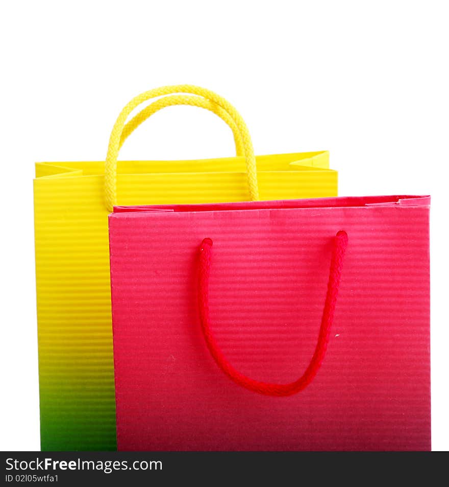 Shopping bags red and yellow on a white background