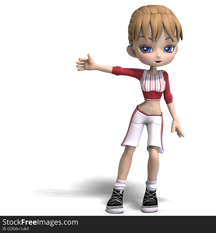 Sweet little toon girl in short trousers. 3D