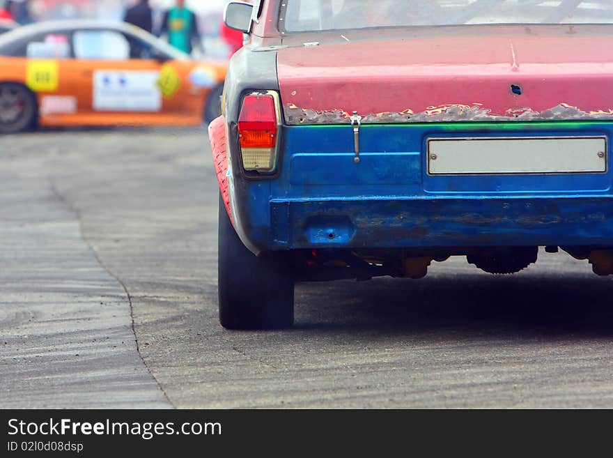 Old damage car on track. Old damage car on track