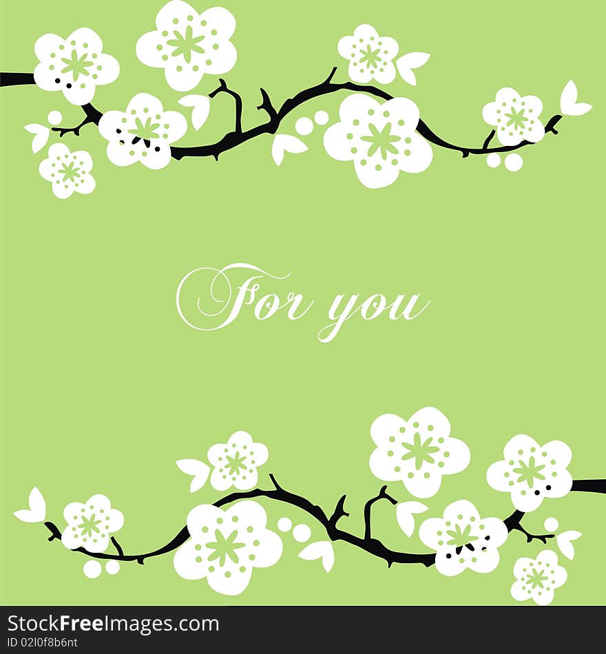 Postcard for holiday with white flowers on branches. Vector illustration. Postcard for holiday with white flowers on branches. Vector illustration.