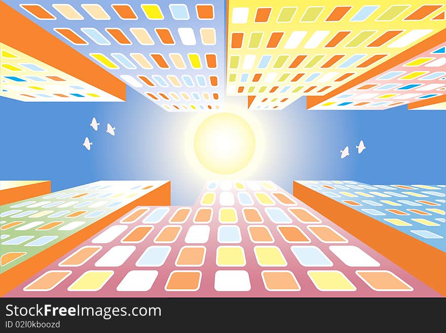 Background with abstract skyscrapers - view up - vector illustration. Background with abstract skyscrapers - view up - vector illustration