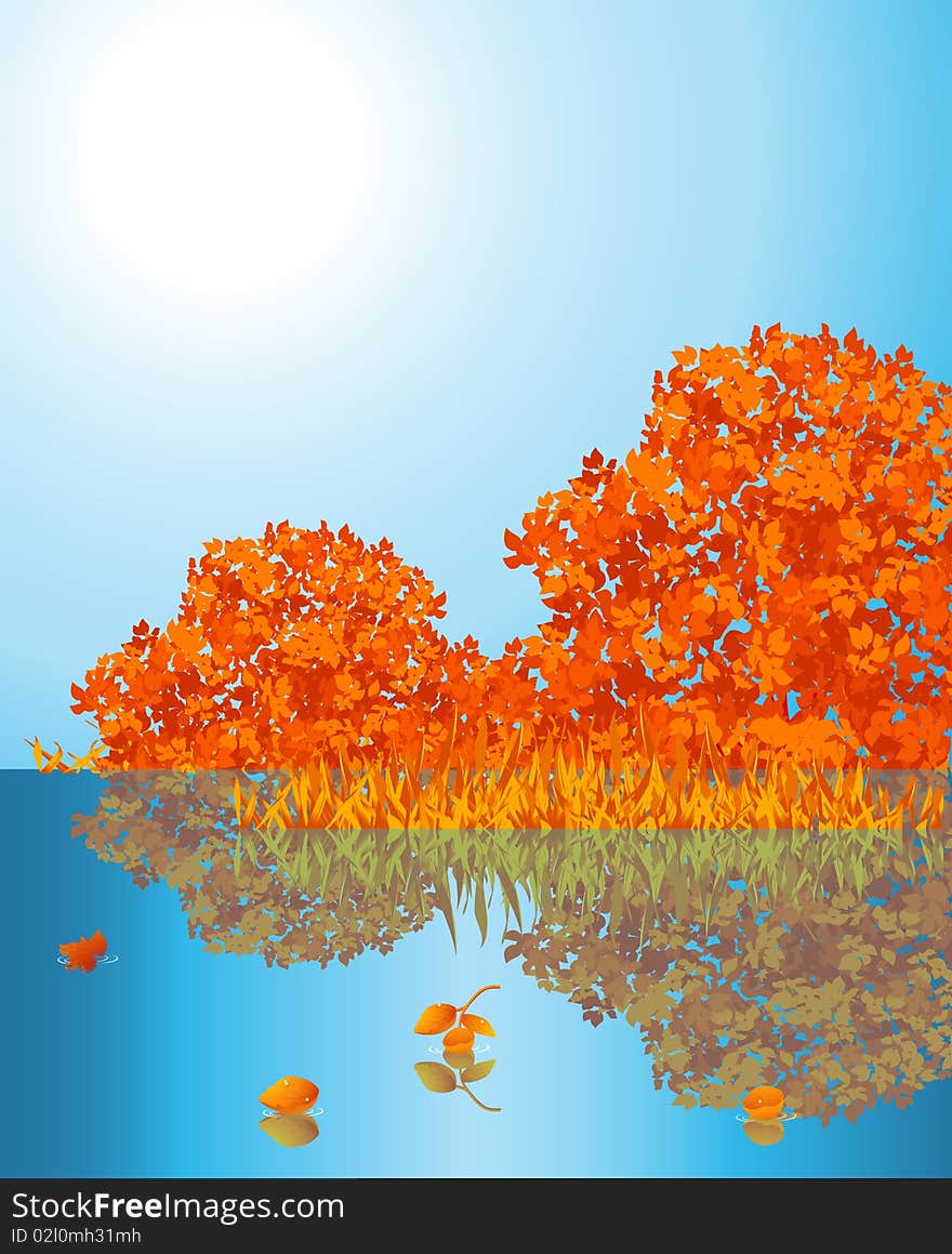 Autumnal lake, illustration, AI file included