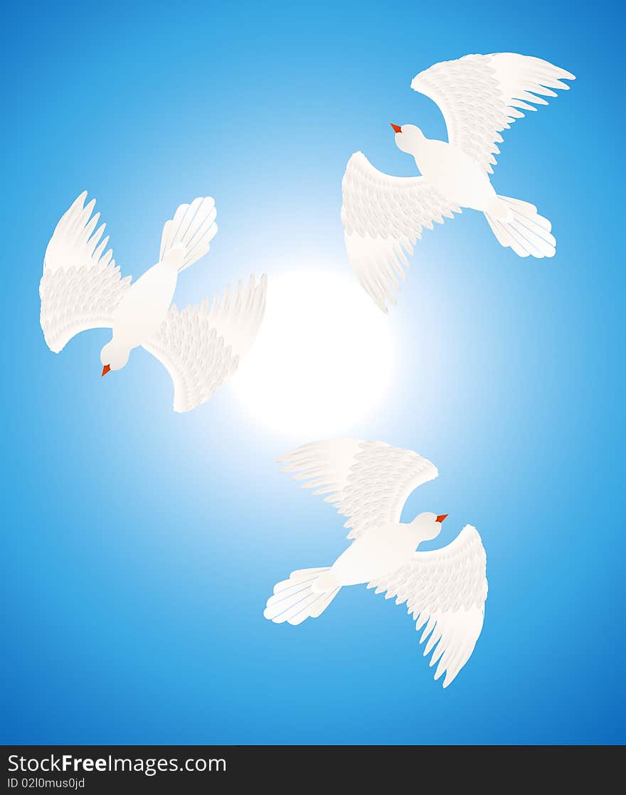 White doves,  illustration, AI file included