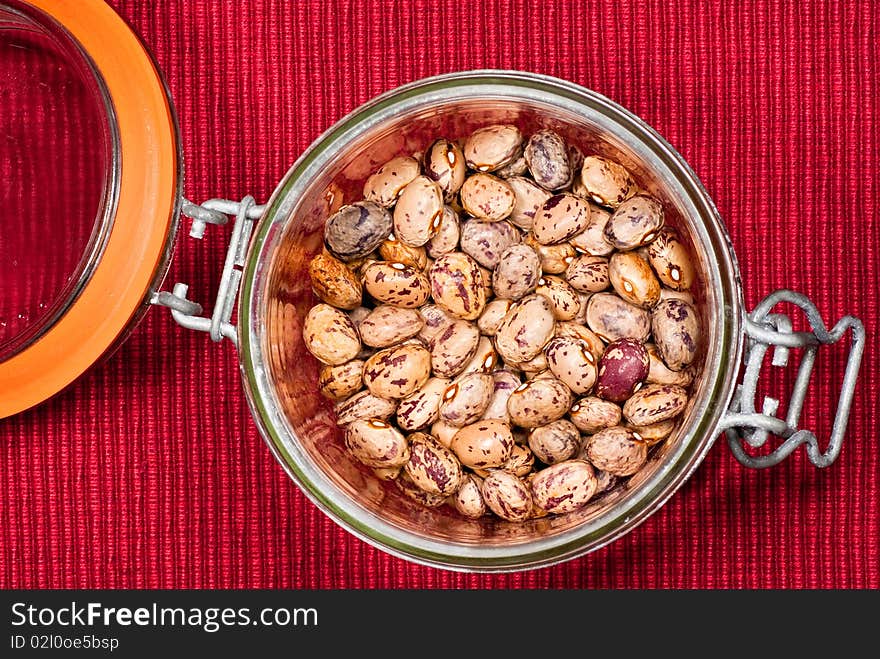 Jar Of Dried Borlotti Beans.