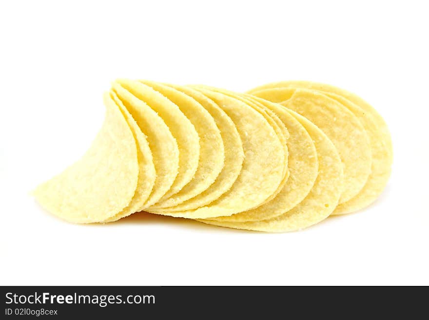Stacked Potato Crisps / Snack isolated on a white background. Stacked Potato Crisps / Snack isolated on a white background