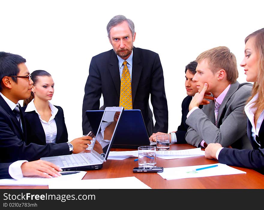 Businessteam in office on white background