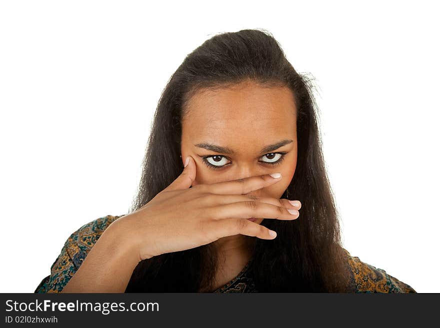 Portrait of a dark-skinned girl on white