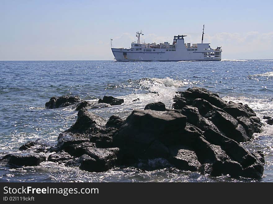 Traject near the coast of the island Volcano, Lipari Islands, south Italy. Traject near the coast of the island Volcano, Lipari Islands, south Italy