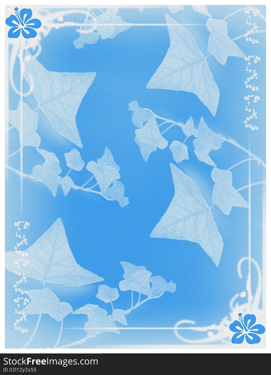 A beautiful invitation card withleaves and flowers background in blue