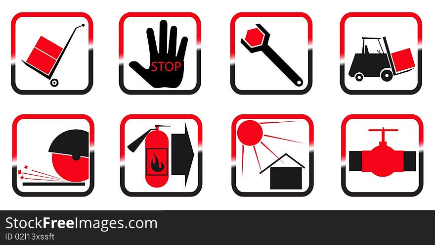 The image of logos the drawn in red and black colour in squares representing danger or the prevention