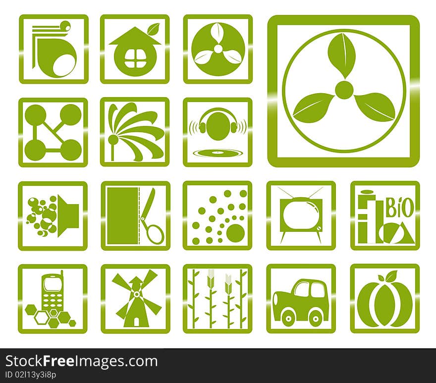 The creative image of logos in the form of abstraction in green squares on white background. The creative image of logos in the form of abstraction in green squares on white background