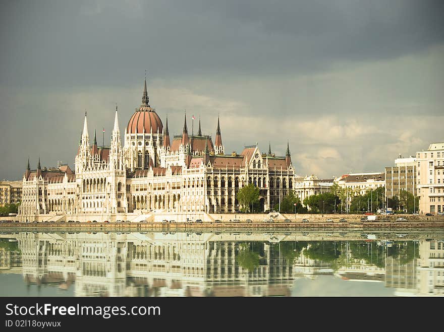 Hungarian Parliament building in budapest with a reflection in the Danube river