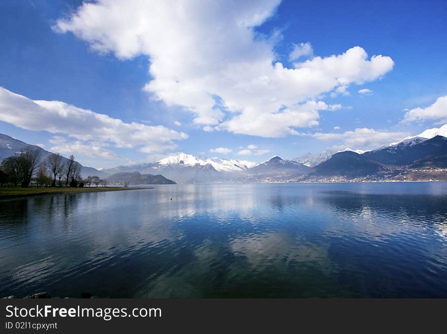 Lake with trees and grass on the banks