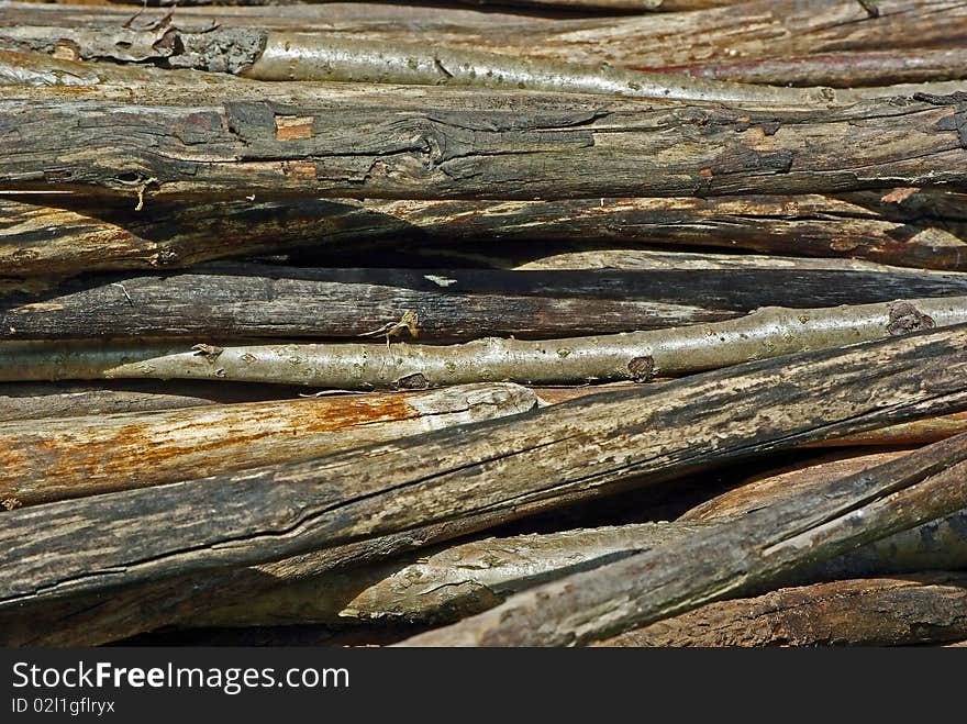 Old wooden wethered sticks