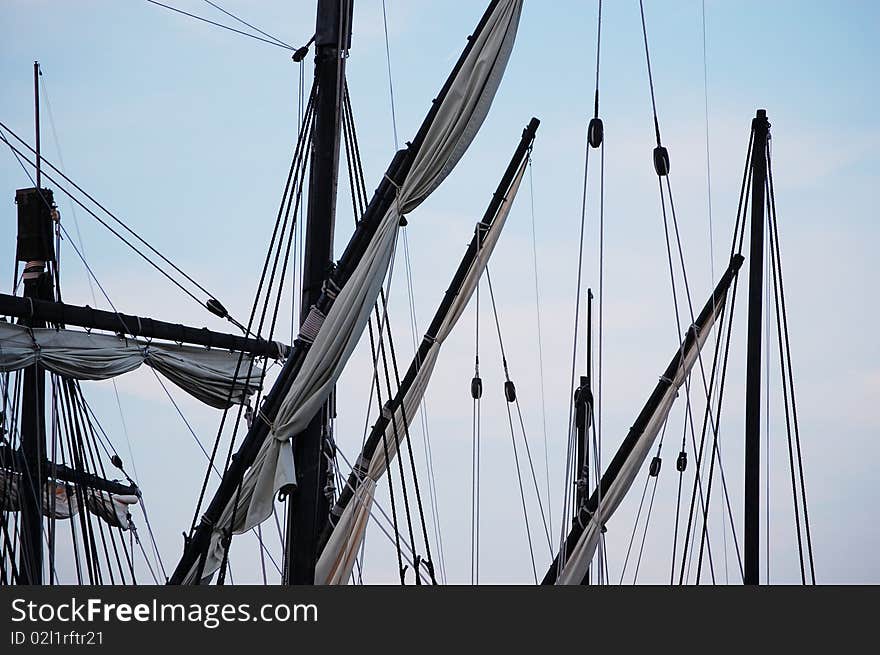 Rigging of sailing ship, docked at harbor, philadelphia. Rigging of sailing ship, docked at harbor, philadelphia