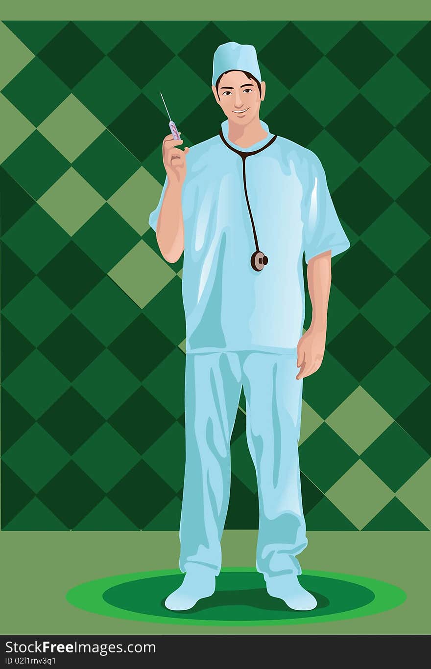 Image of a doctor who is holding a syringe and ready for a shot. Image of a doctor who is holding a syringe and ready for a shot.