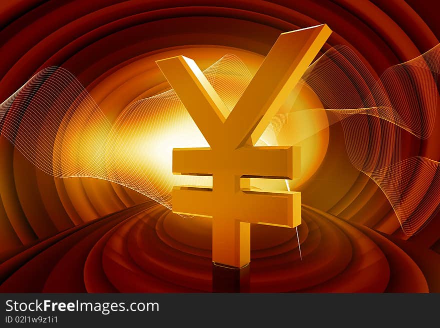 Digital illustration of yen currency in color background