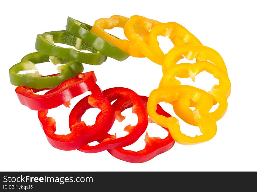 Ring of green, yellow and red bell pepper rings. Ring of green, yellow and red bell pepper rings