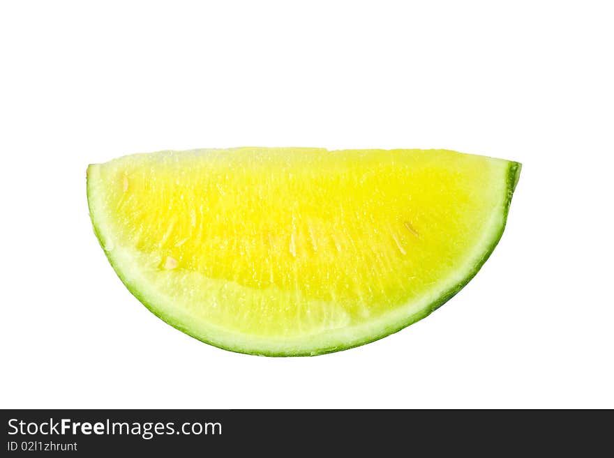 A piece of yellow watermelon isolated on white