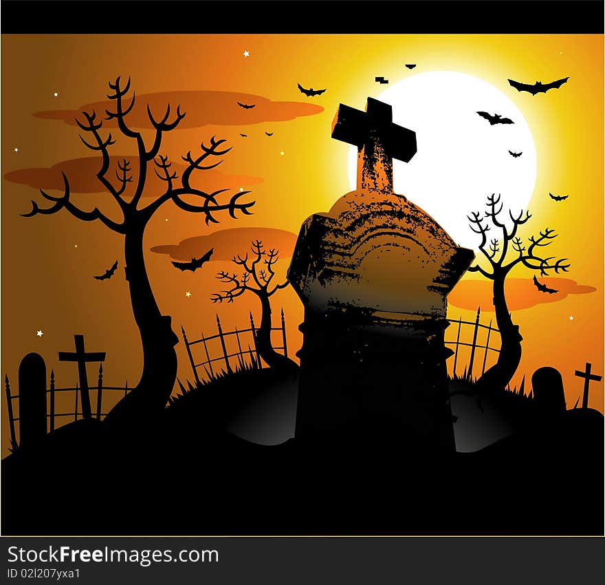 Cemetery halloween background, vector illustration. Cemetery halloween background, vector illustration