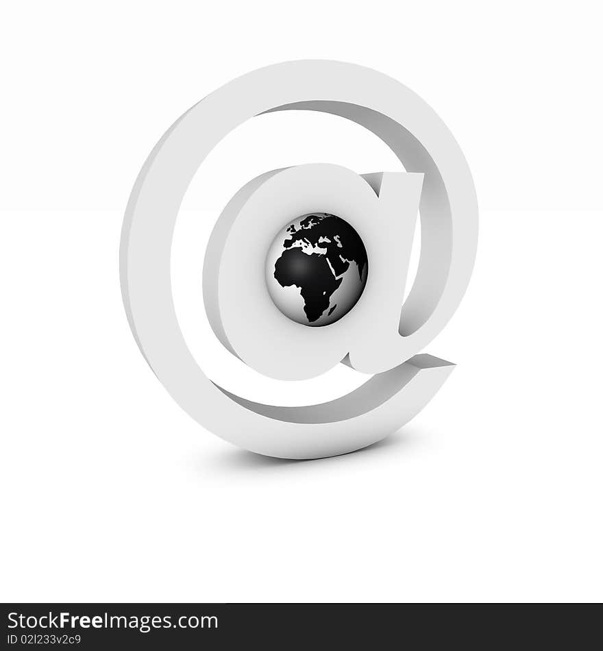 Tridimensional mail symbol with globe in white