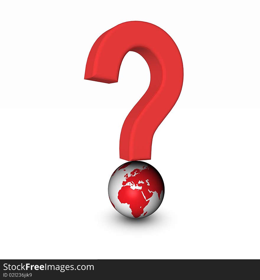 3d questionsymbol with globe in red