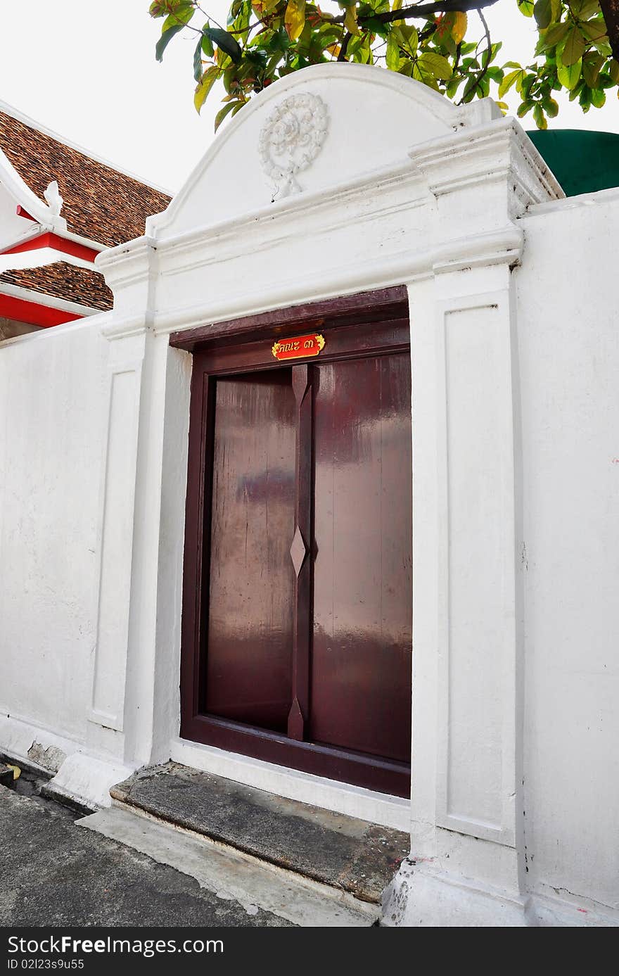 Brown Wood Door Ancient Asian Style