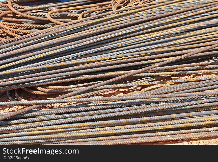 Construction material steel bar at the work place