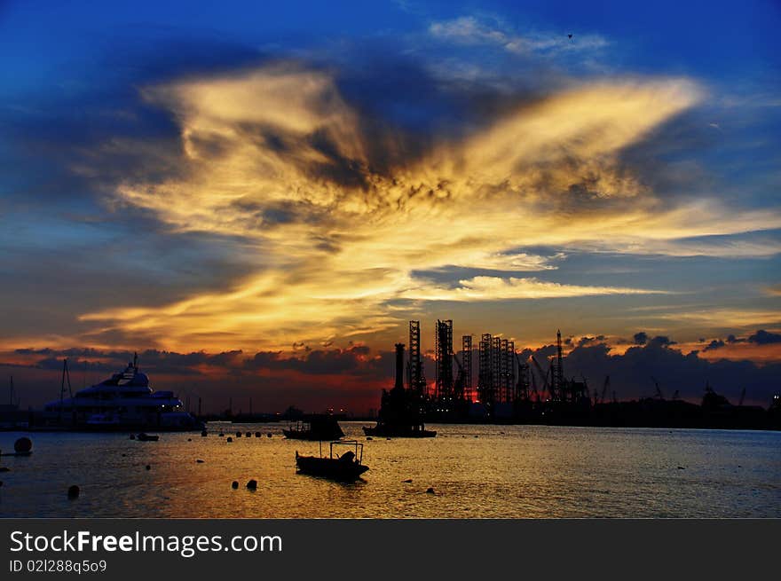 Sunset and clouds at the sea side