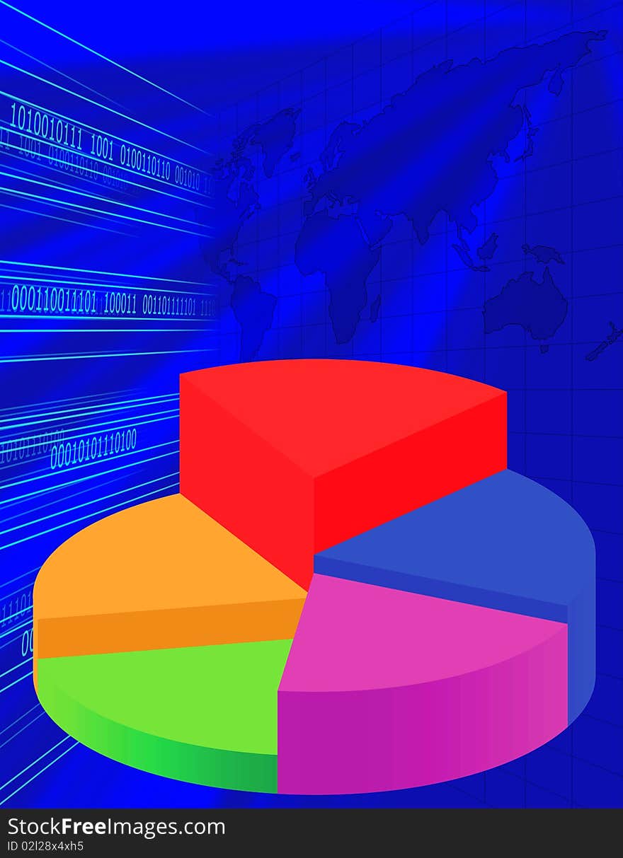 Pie chart with five sections. Pie chart with five sections