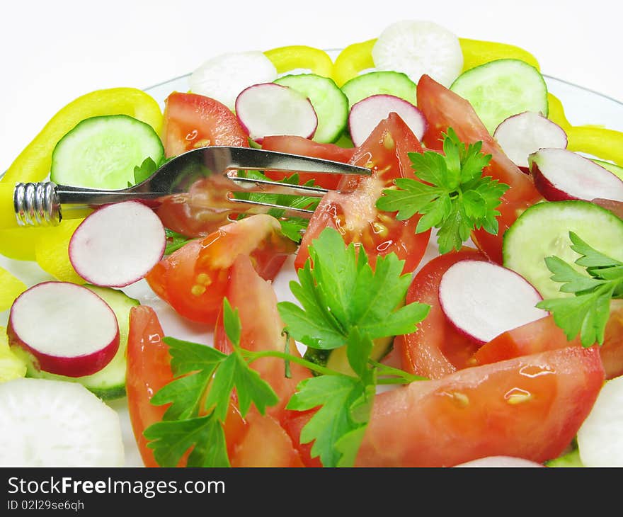 Vegetable salad with tomato and cucumber