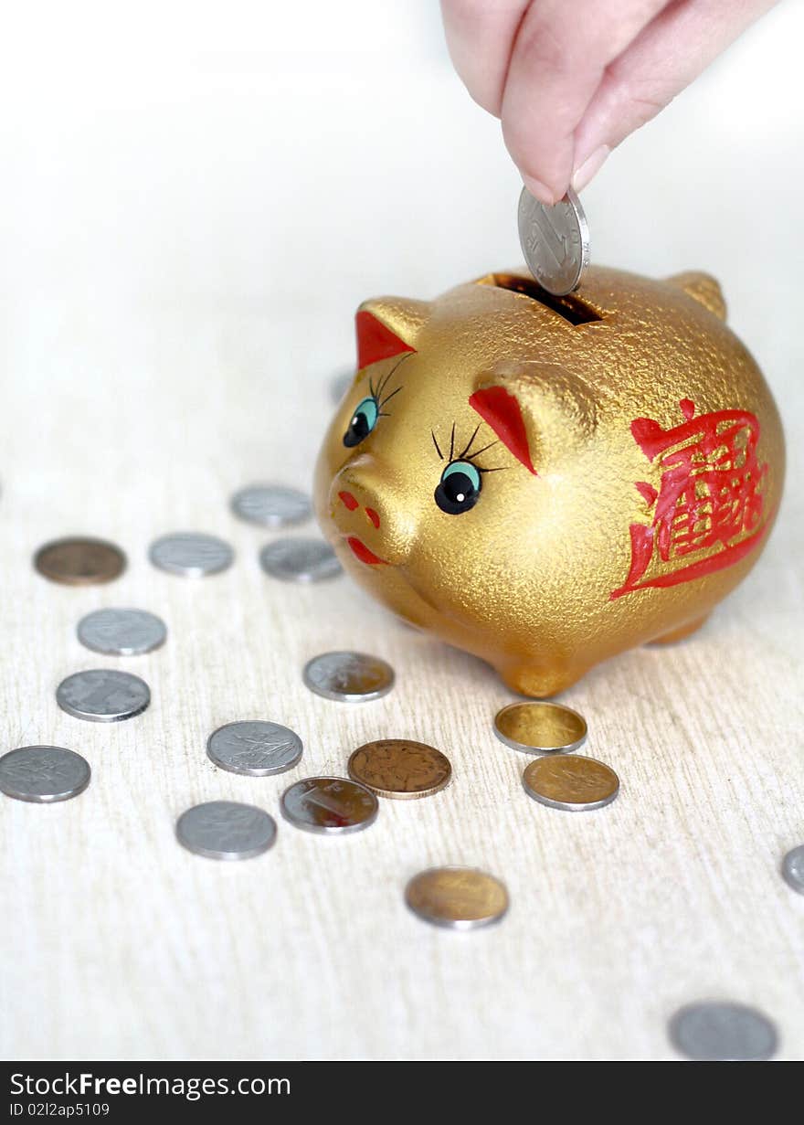 A beautiful money-box, including many COINS.