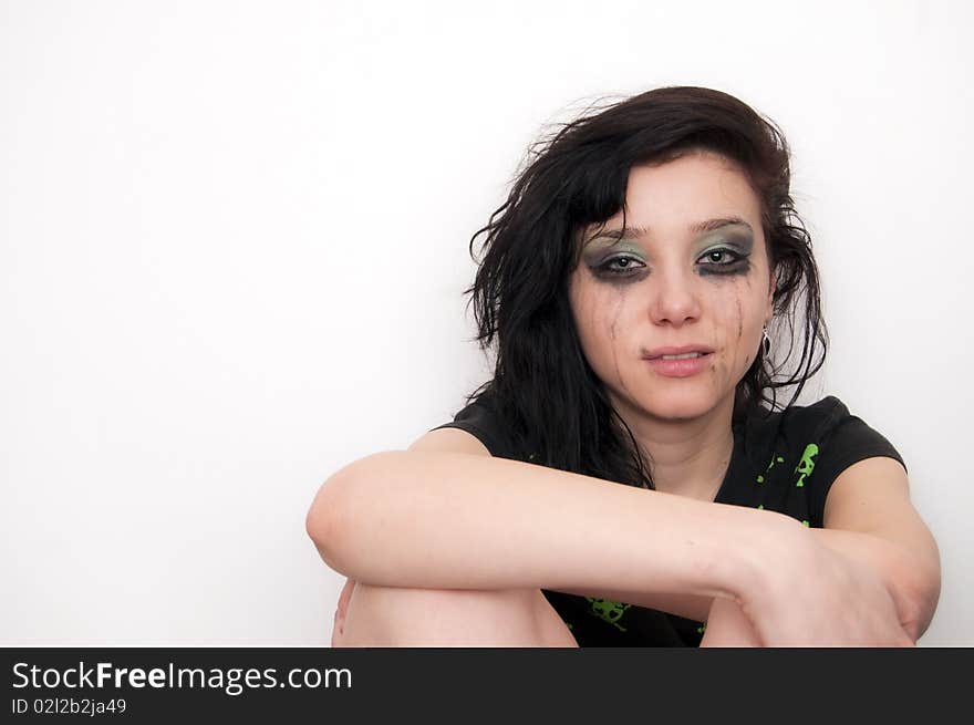 Beautiful Brunette Rocker Girl crying