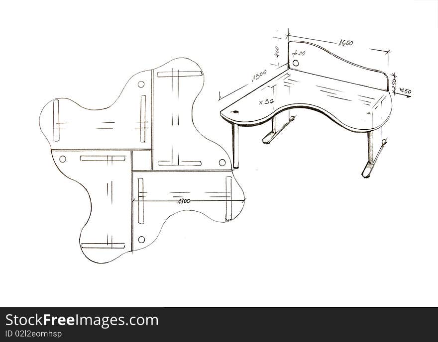 Modern Interior Design Freehand Drawing.