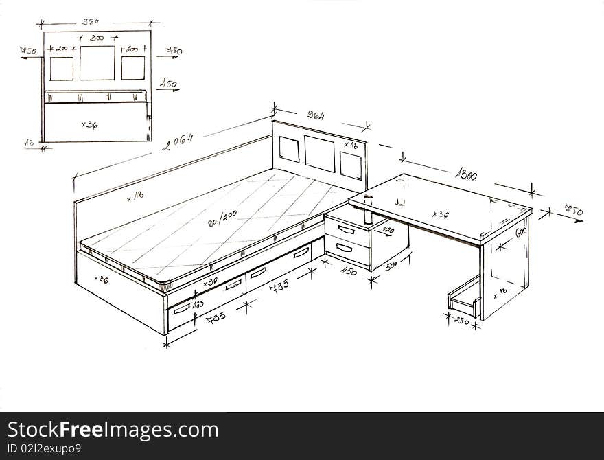 Hand drawn illustration of furniture isolated on white. Hand drawn illustration of furniture isolated on white.