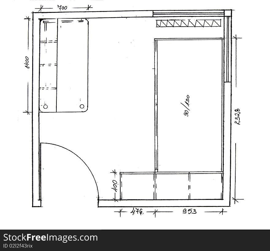 Modern Interior Design Freehand Drawing.