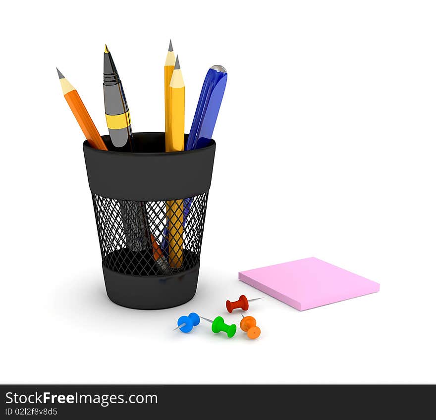 Glass with pencils. 3d rendered image