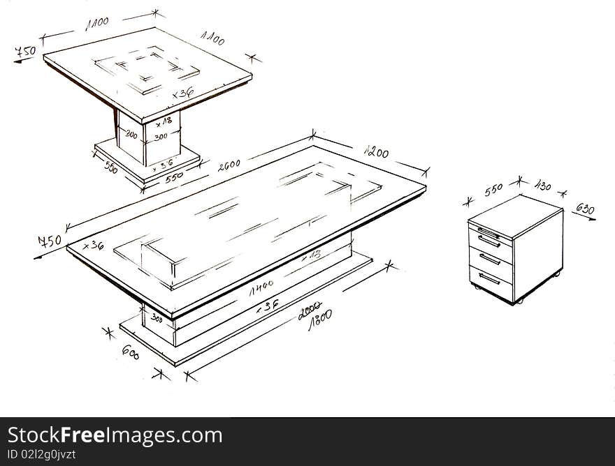 Modern Interior Design Freehand Drawing.