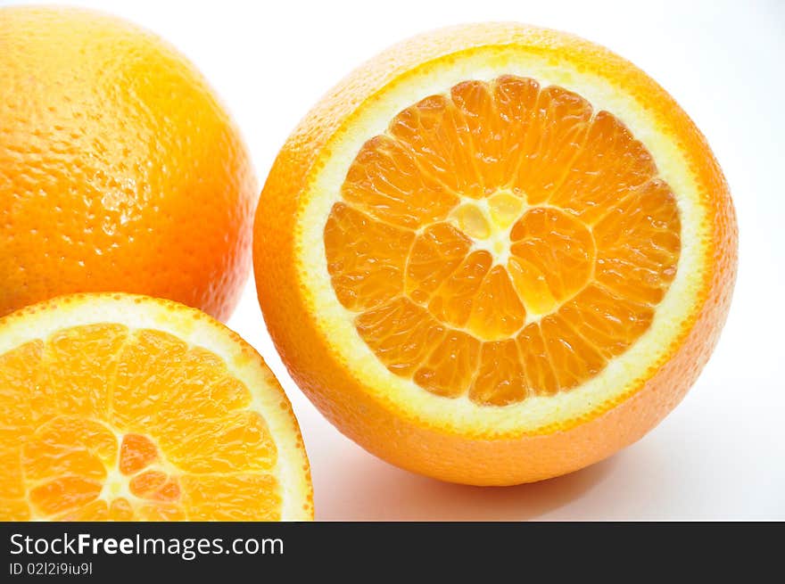 Close-up slice orange on white background