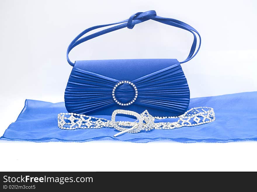 The elegance blue women clutch bag isolated on white background. The elegance blue women clutch bag isolated on white background